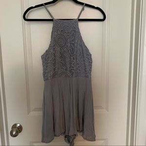 Blue fitted romper with lace top